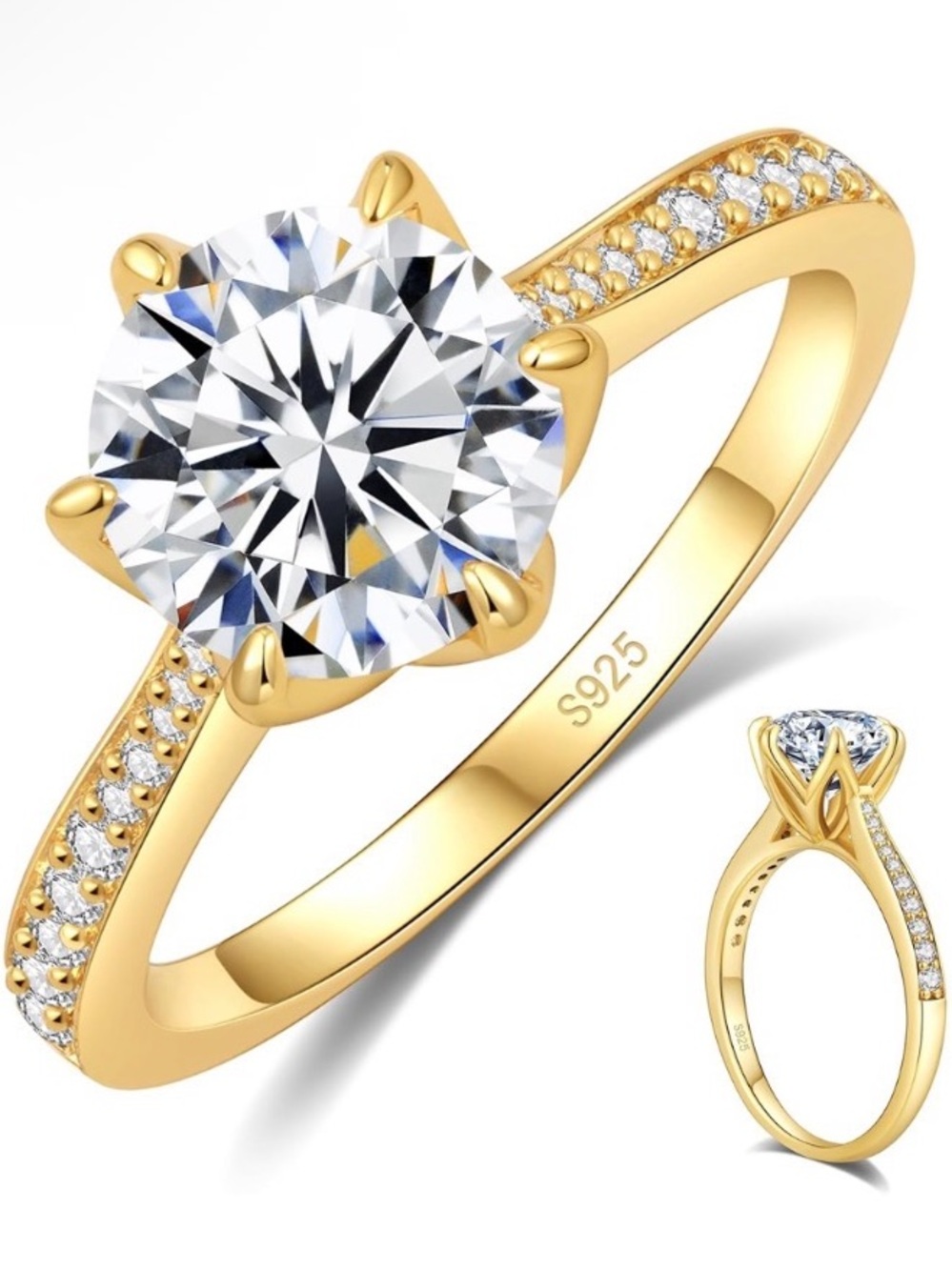 1ct Moissanite Yellow Gold Plated Ring
